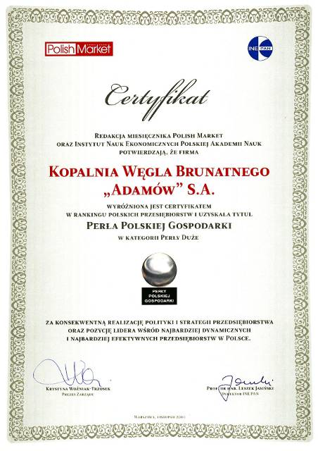 KWB Adamów Perłą Polskiej Gospodarki 
