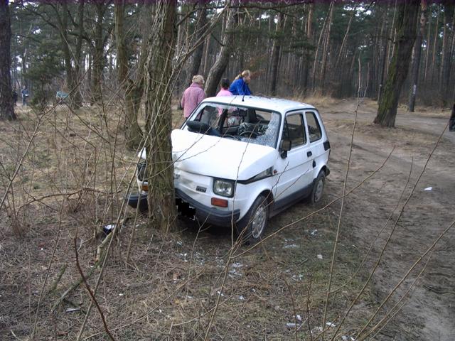 Maluchem w drzewo - Fot: straz.turek.pl