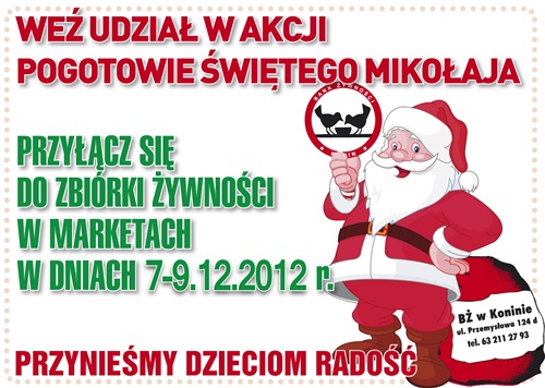 Zostań w weekend Mikołajem - Źródło: Koniński Bank Żywności