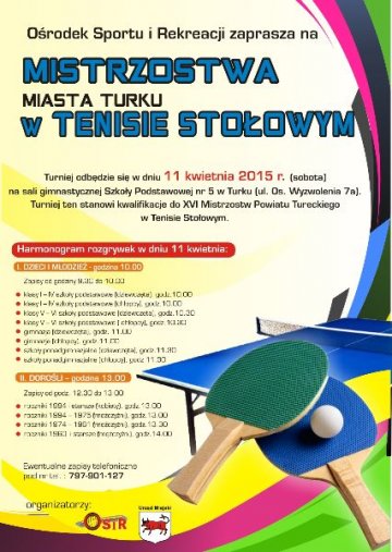 Mistrzostwa Turku w Tenisie Stołowym już w sobotę