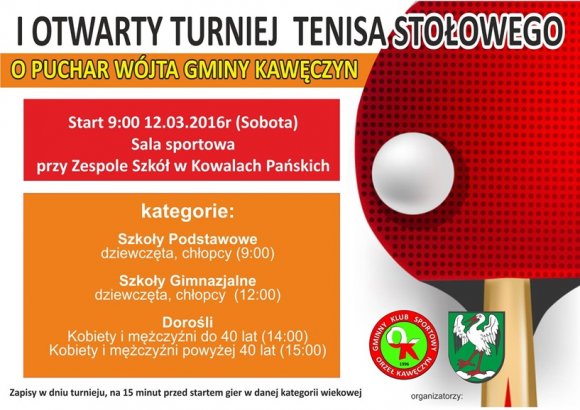 I Otwarty Turniej Tenisa Stołowego o Puchar Wójta Gminy Kawęczyn