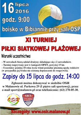 XI Turniej Piłki Siatkowej Plażowej w Bibiannie