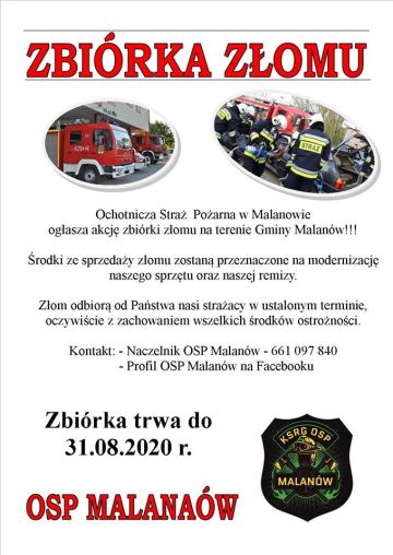 OSP Malanów organizuje zbiórkę złomu.