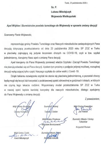 Apel Wójtów i Burmistrzów powiatu tureckiego do Wojewody. 