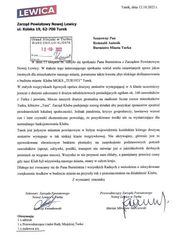Lewica apeluje do Burmistrza w sprawie finansów Tura Turek
