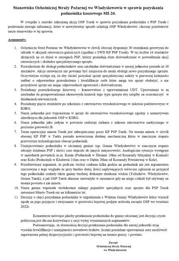 Listy do redakcji: Stanowisko Ochotniczej Straży Pożarnej we Władysławowie w sprawie pozyskania podnośnika koszowego SH-