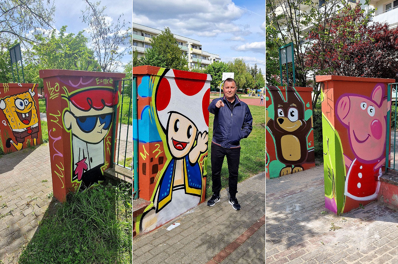 Plac zabaw na Osiedlu Wyzwolenia odmieniony. Kolorowa inicjatywa radnego Kwiatkowskiego dla wszystkich dzieciaków - Bajkowe graffiti na Wyzwolenia w Turku