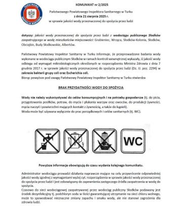 Woda z wodociągu w Słodkowie nieprzydatna do spożycia. Uruchomiono awaryjny punkt dystrybucji