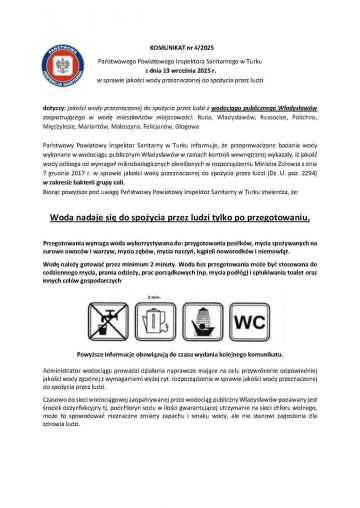 Kolejny problem z wodociągami w powiecie tureckim. Bakterie coli w ujęciach publicznych gminy Władysławów