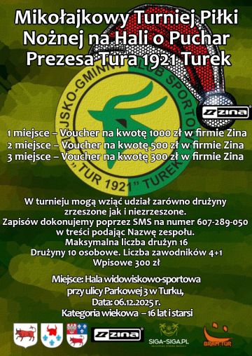 Mikołajkowy Turniej o Puchar Prezesa Tur Turek już 6 grudnia. Znamy podział na grupy i godziny rozgrywek