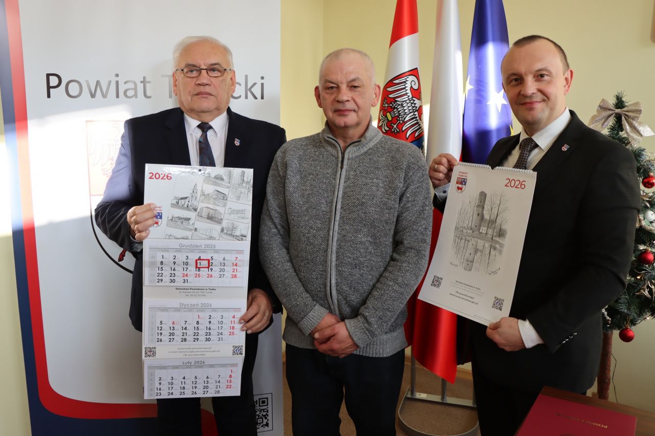 Powiat Turecki w kresce i detalu. Kalendarz na 2026 rok z rysunkami Zbigniewa Muszyńskiego